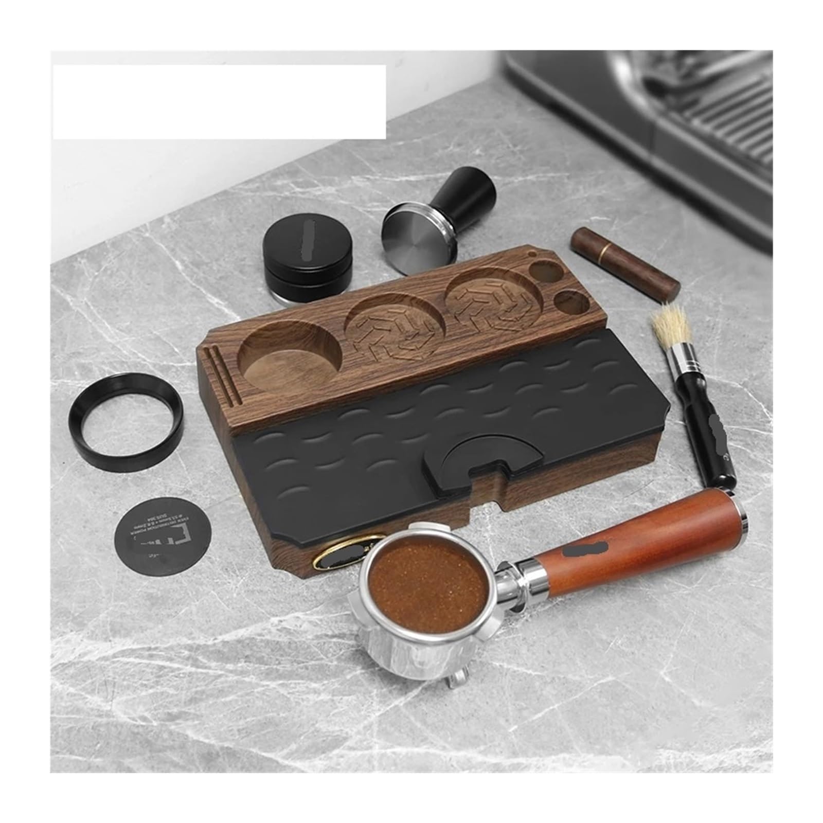 Estación De Apisonamiento De Café, Portafiltro De Café Expreso, Alfombrilla De Almohadilla De Manipulación, 51mm, 54mm, 58mm, Herramienta De Barista for Máquina De Café Expreso(Wood Grain)