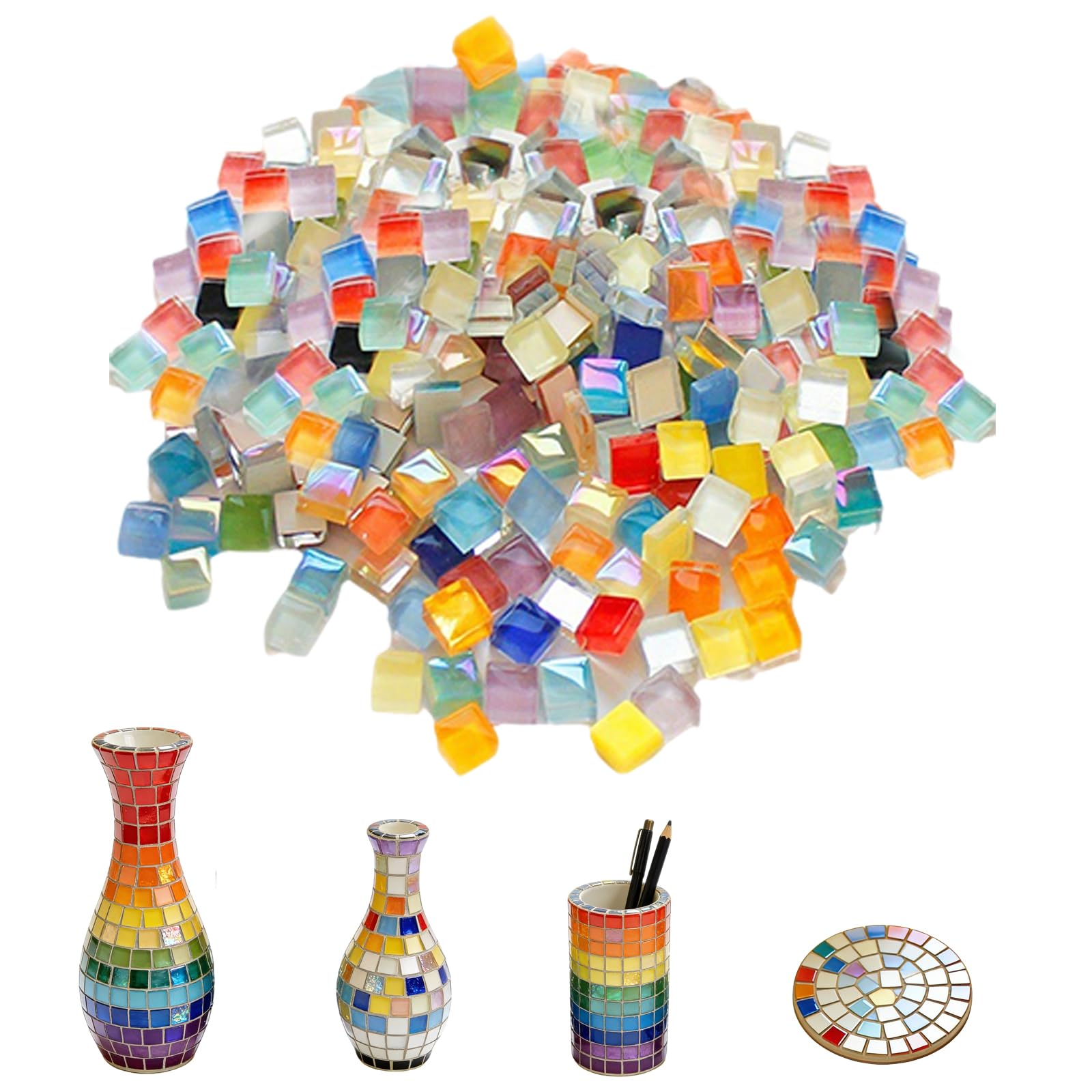 FENGCHUANG 1 kg Crystal Mosaic Tiles Mosaic Tiles Arts and Crafts About 1100 Pieces Suitable for DIY Crafts Plates Floor Tiles Vases Cups and Home Decorations (0.4x0.4 inch,Square) — image 1