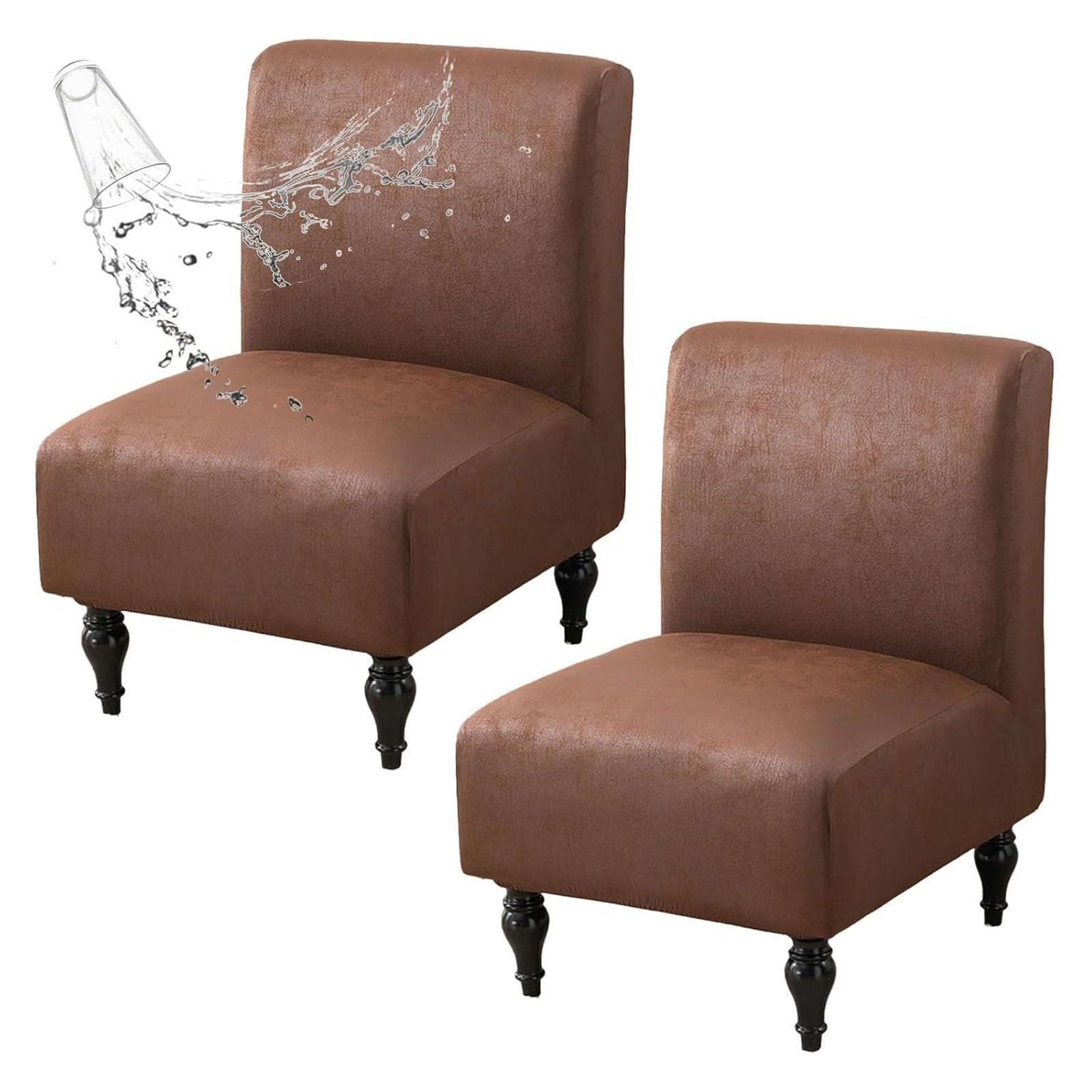 NMVAWIPT Waterproof Armless Accent Chair Slipcover - Faux Leather Slipper Cover With Elastic Bottom(#7,2pcs)