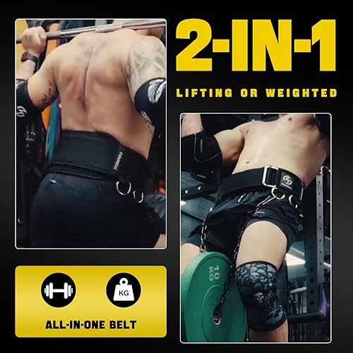 Miniatura 2 de Cinturón de levantamiento de pesas 2 en 1 y cinturón de inmersión con cadena de acero de 41 pulgadas, diseño de doble capa, cinturón de gimnasio de