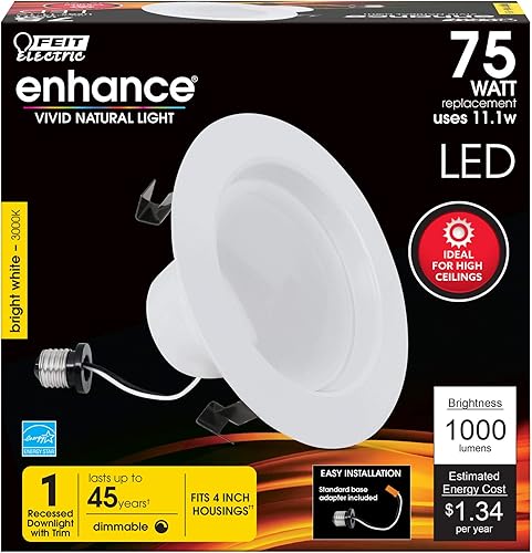 Miniatura 3 de Feit LEDR4XHO930CA - Foco empotrable LED de 4 pulgadas, equivalente a 75 W, regulable, mejorado, 1000 lúmenes (3000 K, 4 pulgadas)