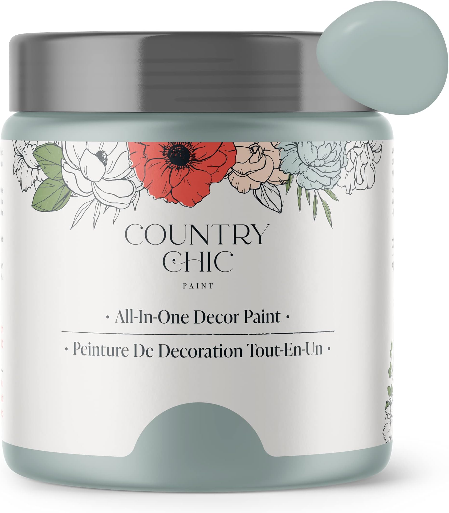 Country Chic All-in-One Chalk Paint for Furniture, Cabinets, Home Decor, Eco-Friendly, Matte Finish, Built-In Primer & Top Coat for Wood, Metal - Elegance (Dusty Blue) - 4 oz (118 ml)