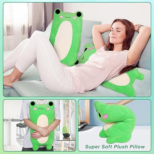 Miniatura 3 de Lindo juguete de peluche de rana larga, adorable animal de peluche de rana verde de 20 pulgadas con trasero, almohada Kawaii grande y blanda de rana