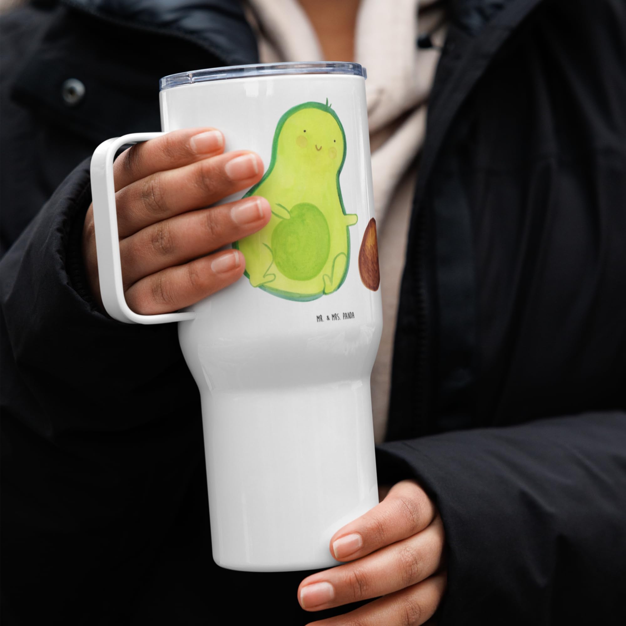 Mr. & Mrs. Panda thermosbecher Avocado Kern rollt - Geschenk, Mehrweg-Kaffeebecher, Kaffee-to-go-Becher, Liebe, Geburt, To-Go-Becher, glücklich, Schwangerschaft, Thermobecher, Baby, Isolierbecher