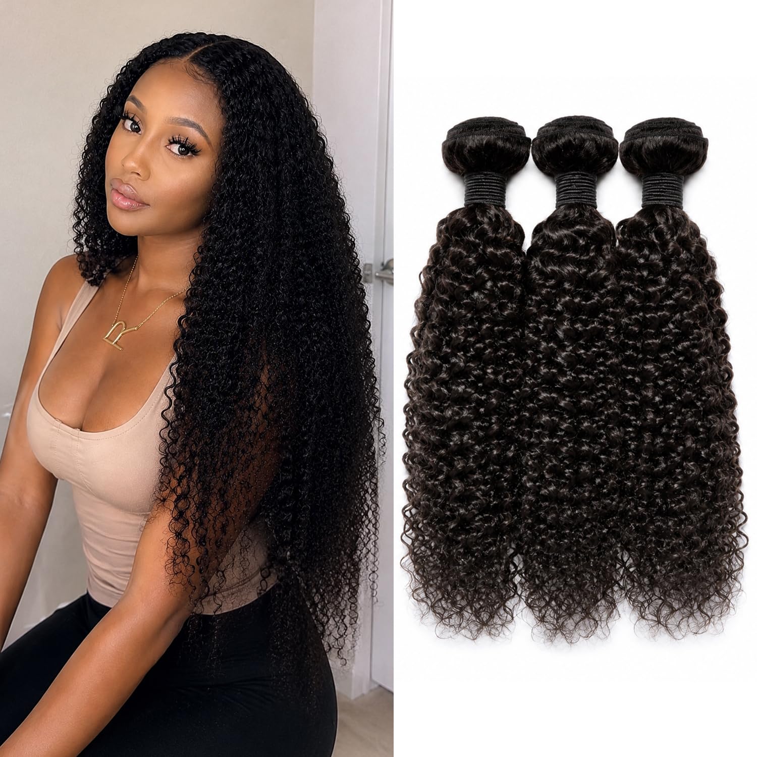 Tissage Bresilien Kinky Curly Bundles Naturelle Couleur 12 14 16 Pouce 210g