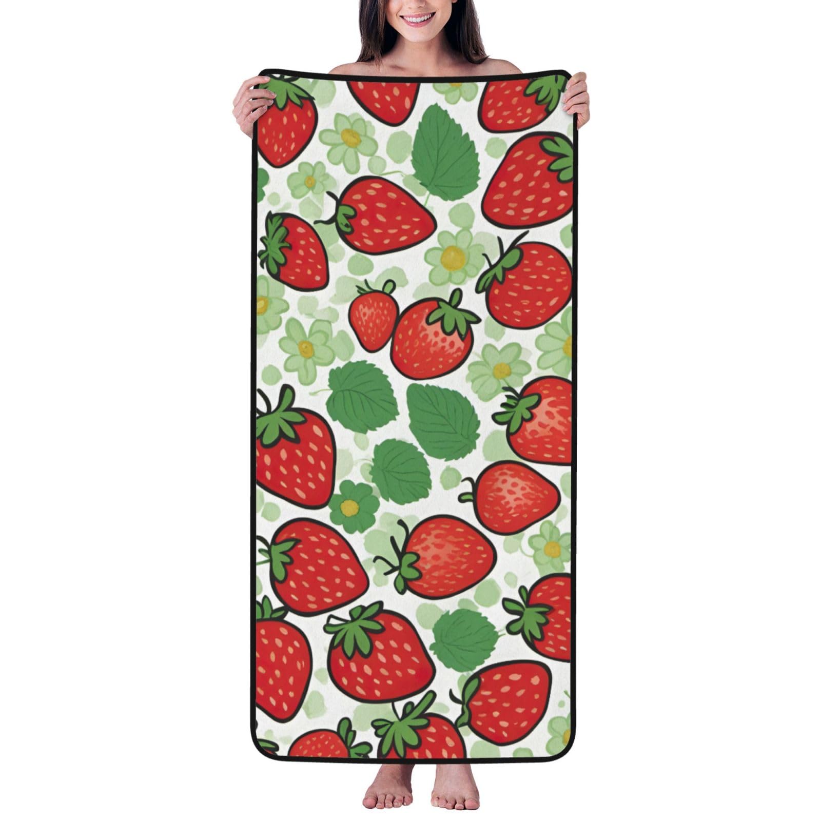 KPXXAQT Strawberry Pattern Print Coral Velvet Bath Towel Soft Absorbent Towels Home Vacation Or Summer Gifting