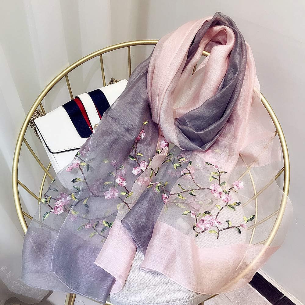 Women Silk&Wool Gradient Embroidered Scarf Headwrap Shawl - Image 6