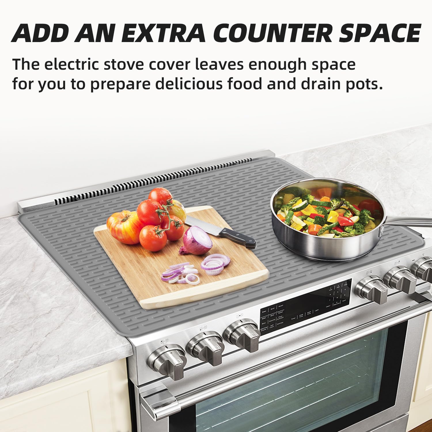 LOPNUR Housse de protection en silicone pour cuisinière électrique, 71,1 x 50,8 cm, tapis de protection antidérapant et résistant à la chaleur pour cuisinière électrique, plaque de cuisson à induction