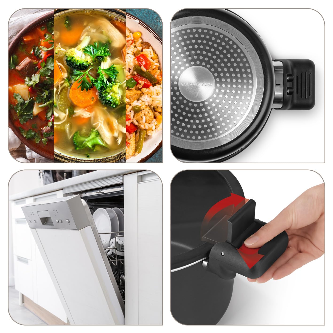 GOURMETmaxx Pentola per risparmio energetico in alluminio pressofuso, 5,8 l, rivestimento antiaderente, preparazione rapida, semplice, a basso contenuto di grassi e vitamine