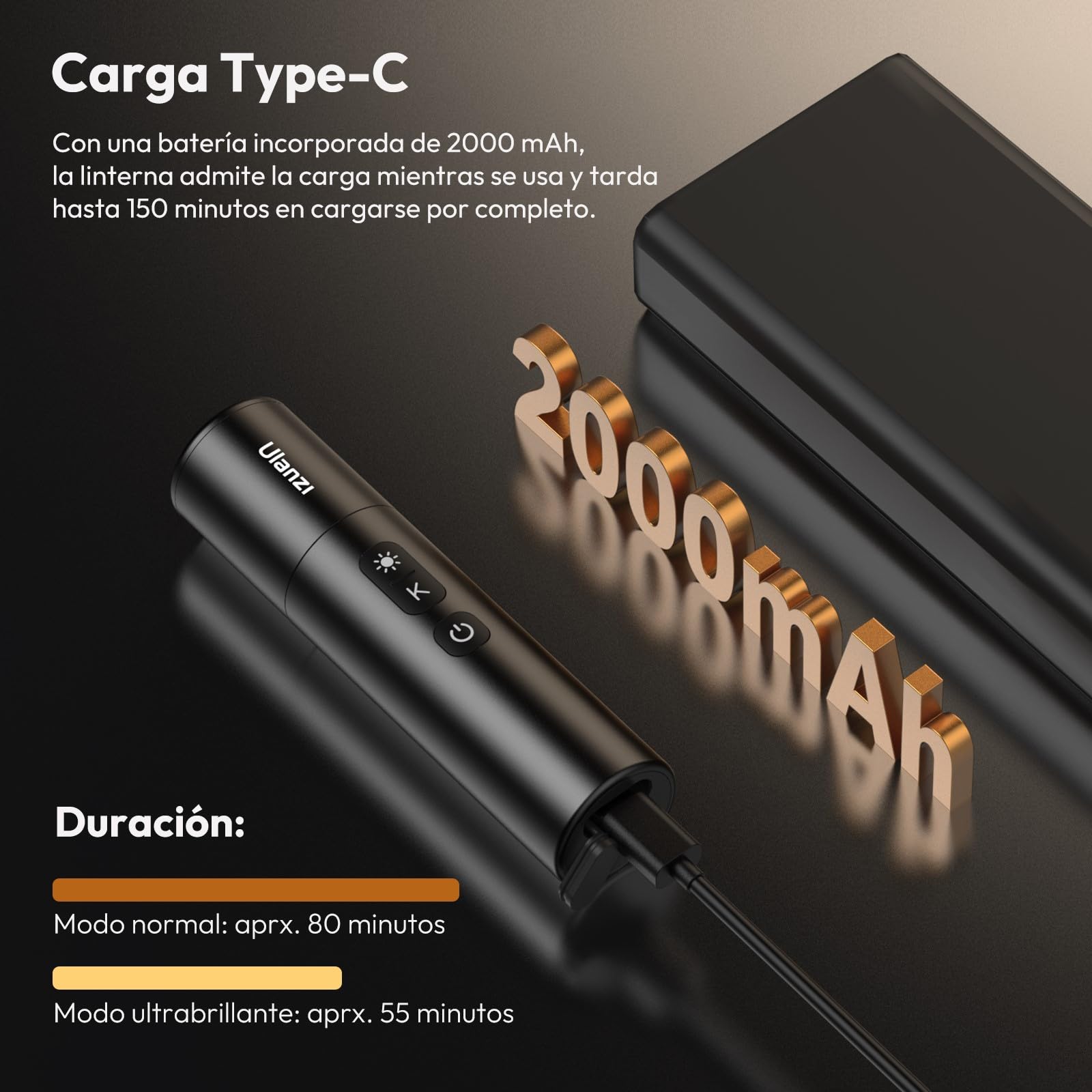 Ulanzi LM07 Linterna de Fotografía LED Bicolor 2000K-5500K, Luz Portátil Recargable con Batería de 2000 mAh, Brillo y Tamaño del Haz Ajustables, de Doble Uso, para Camping y Senderismo