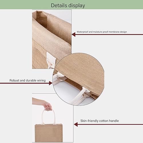 Vista 2 de Bolsas pequeñas reutilizables de yute natural para regalo de Navidad con asas de algodón, bolsas de mano para bodas, damas de honor, bolsa