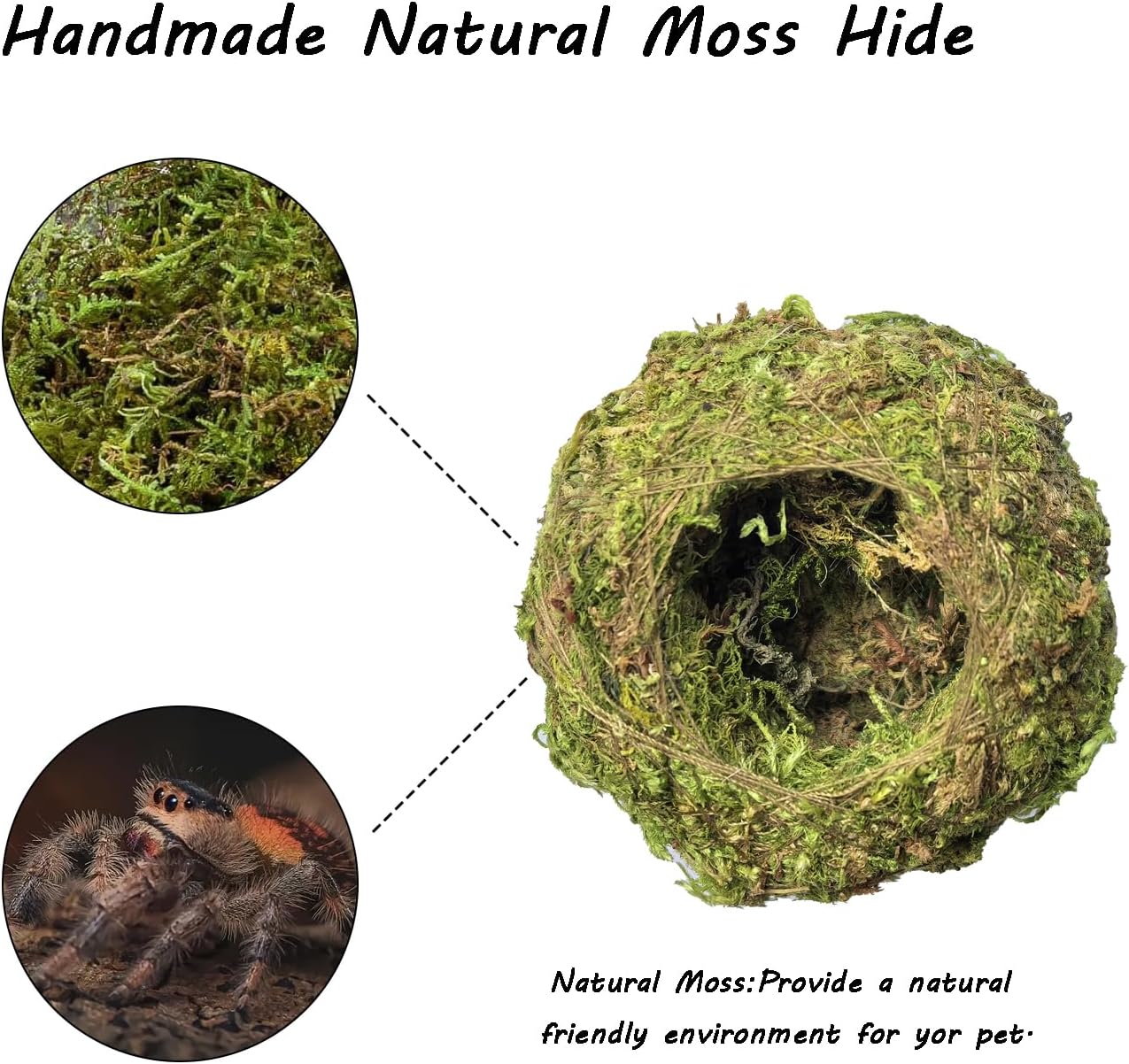 Jumping Spider Enclosure Accessories Natural Moss Handmade Jumping Spider Hide Habitat Decor Safe Rest and Climbing Platform Shelter for Climbing Hiding, Reptile Habitat Decoration image 3