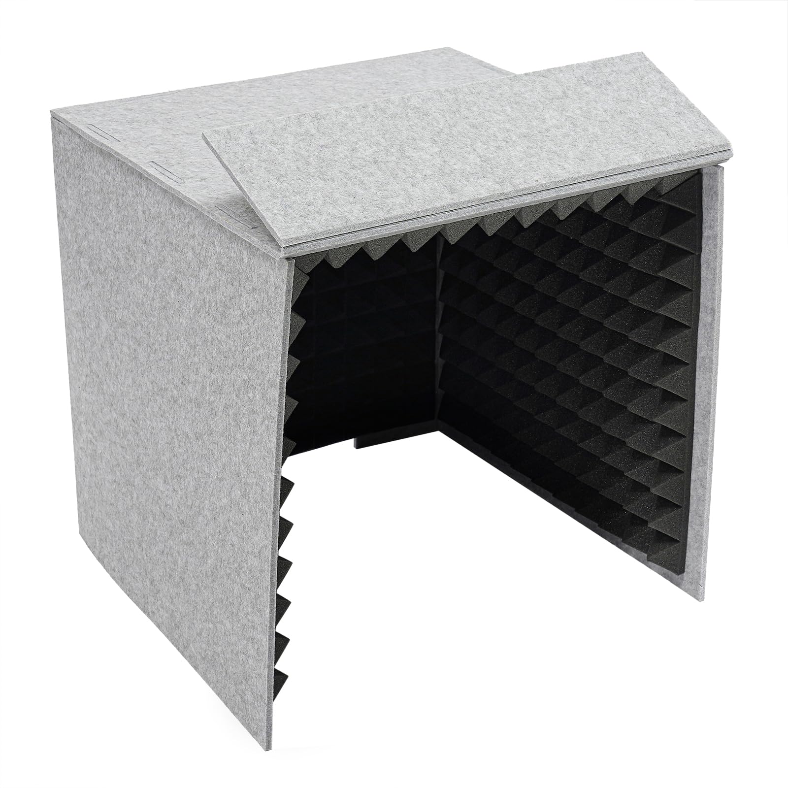 Paneles acústicos, 60 x 60 x 60 cm, placa de espuma de escritorio, cubierta insonorizada portátil, protección de absorción de sonido vocal para salas de estar, salas de juegos (gris, negro)