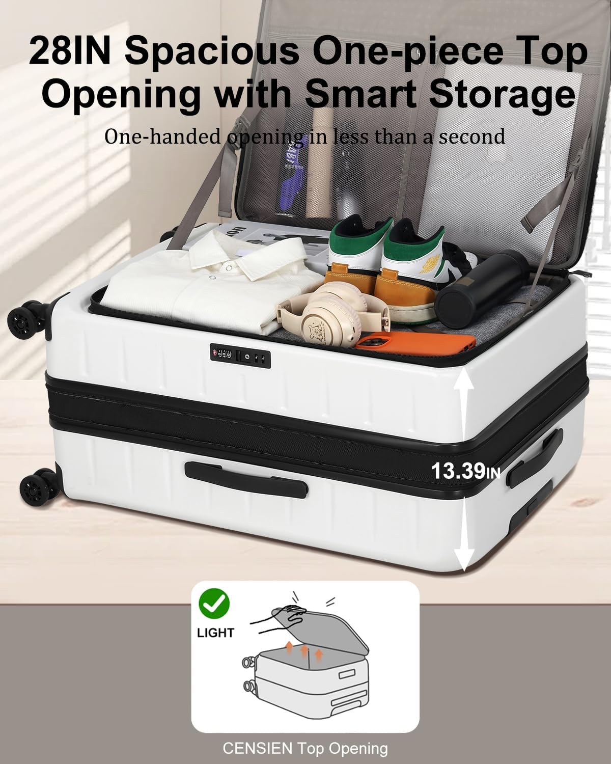 Luggage Sets 2 Pieces, 20 Inch Carry On Luggage and Expandable 28 Inch Checked Luggage with Spinner Wheels, Lightweight ABS+PC Hard Shell Suitcase with Front Opening, TSA Lock (White, 20/28) - Image 2