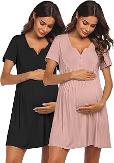 2 Pack Labor/Delivery/Hospital Gown Nursing Dress Maternity Nightgown Short Sleeve Breastfeeding Sleepwear
