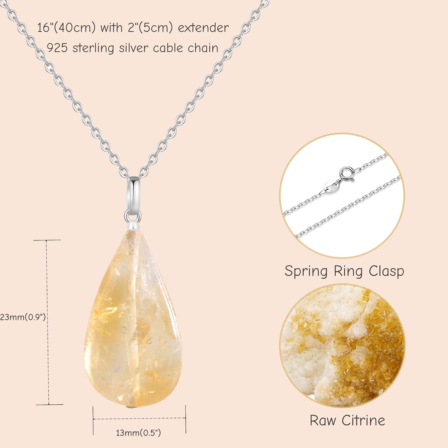 COAI Citrine Crystal Necklace for Women, Teardrop Pendant 925 Sterling Silver Necklace for Women - Image 3