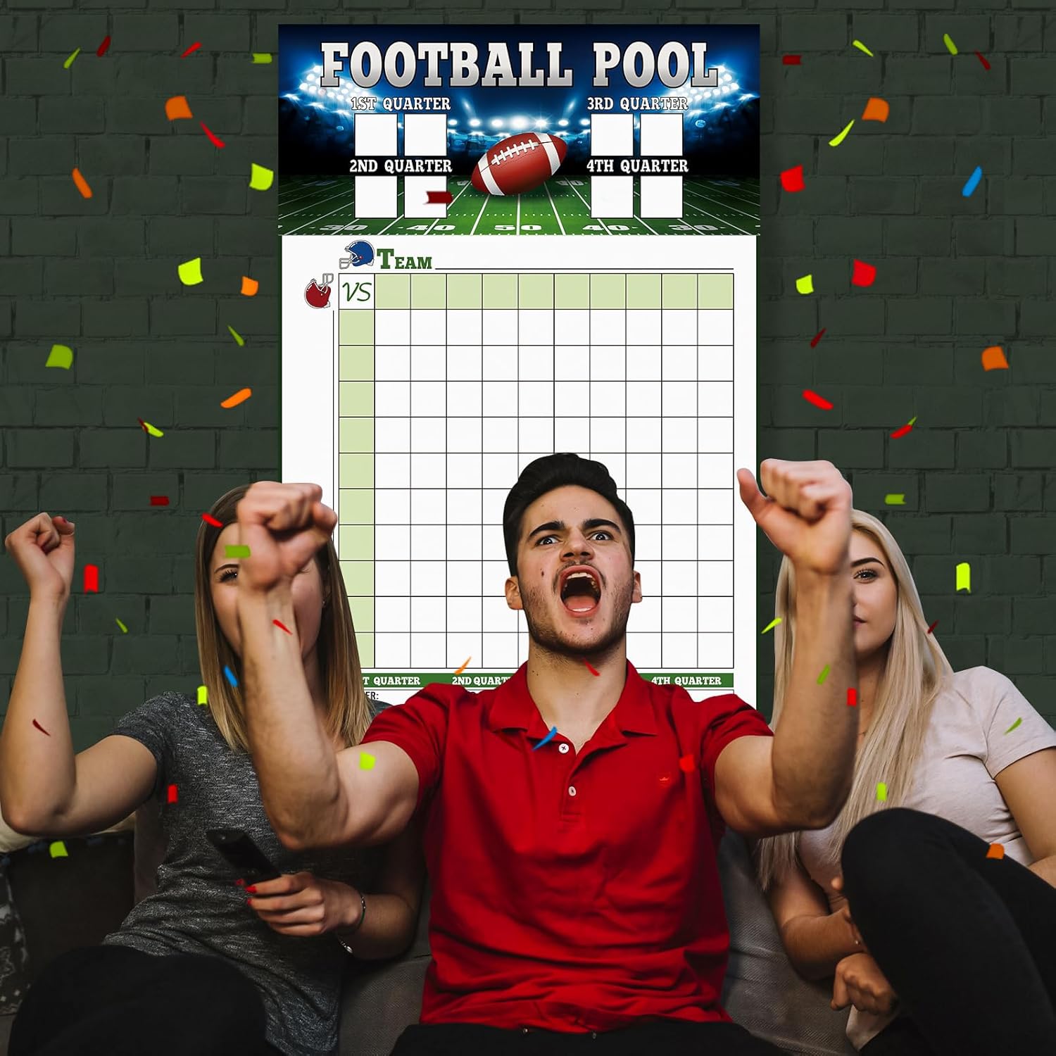 Sereliy Large Football Pool Poster 16.2 X 23.6 Inch, Squares 100 Grids Score Record Poster Football Party Supplies, Super Game Bowl Party Decorations 2026 (Field) - Image 7