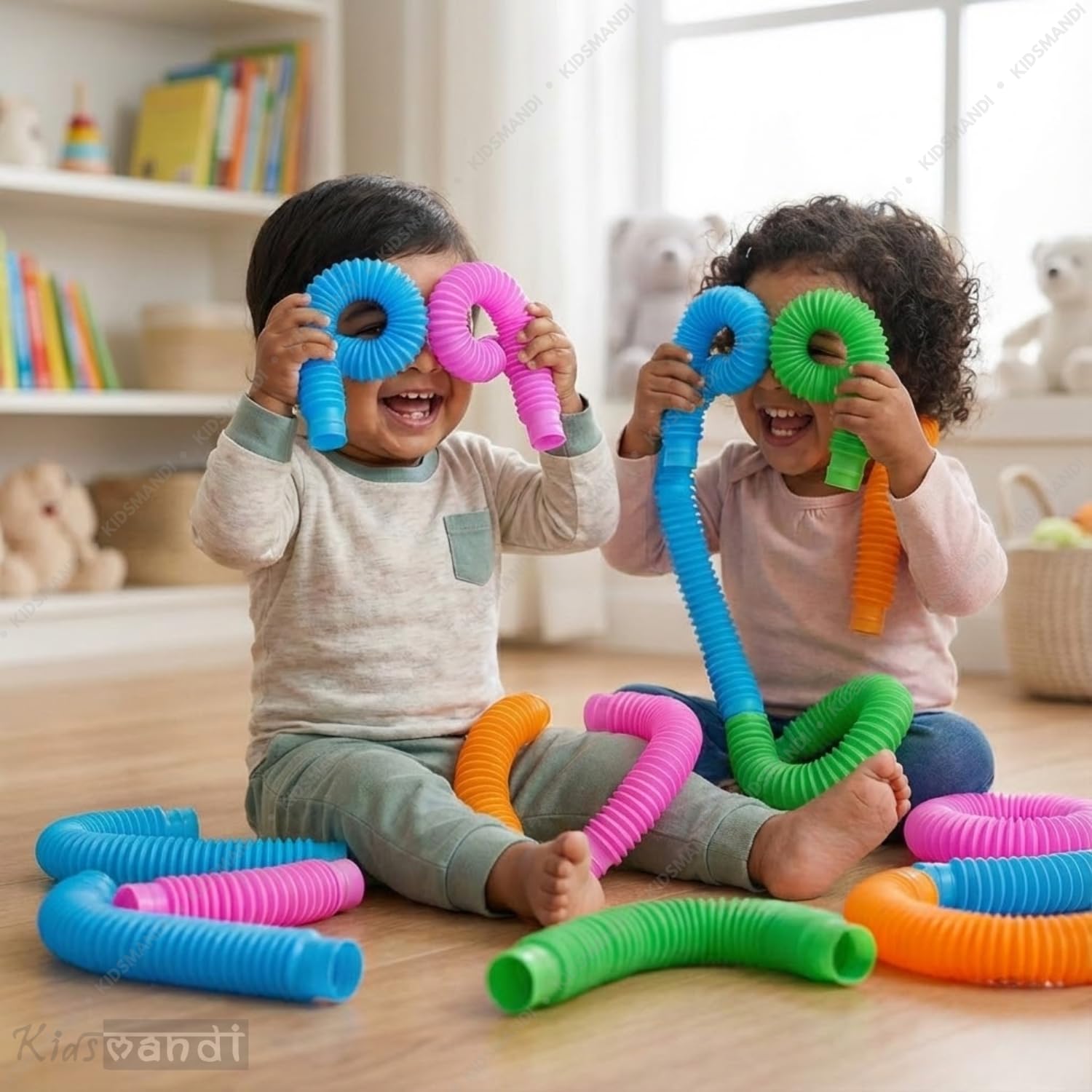 Kids Mandi Pop Tubes Sensory Fidget Toy Set (Pack of 24) | Colorful Stretch, Bend & Connect Tubes for Stress Relief, Focus & Motor Skill Development | Perfect Sensory Toy for Toddlers