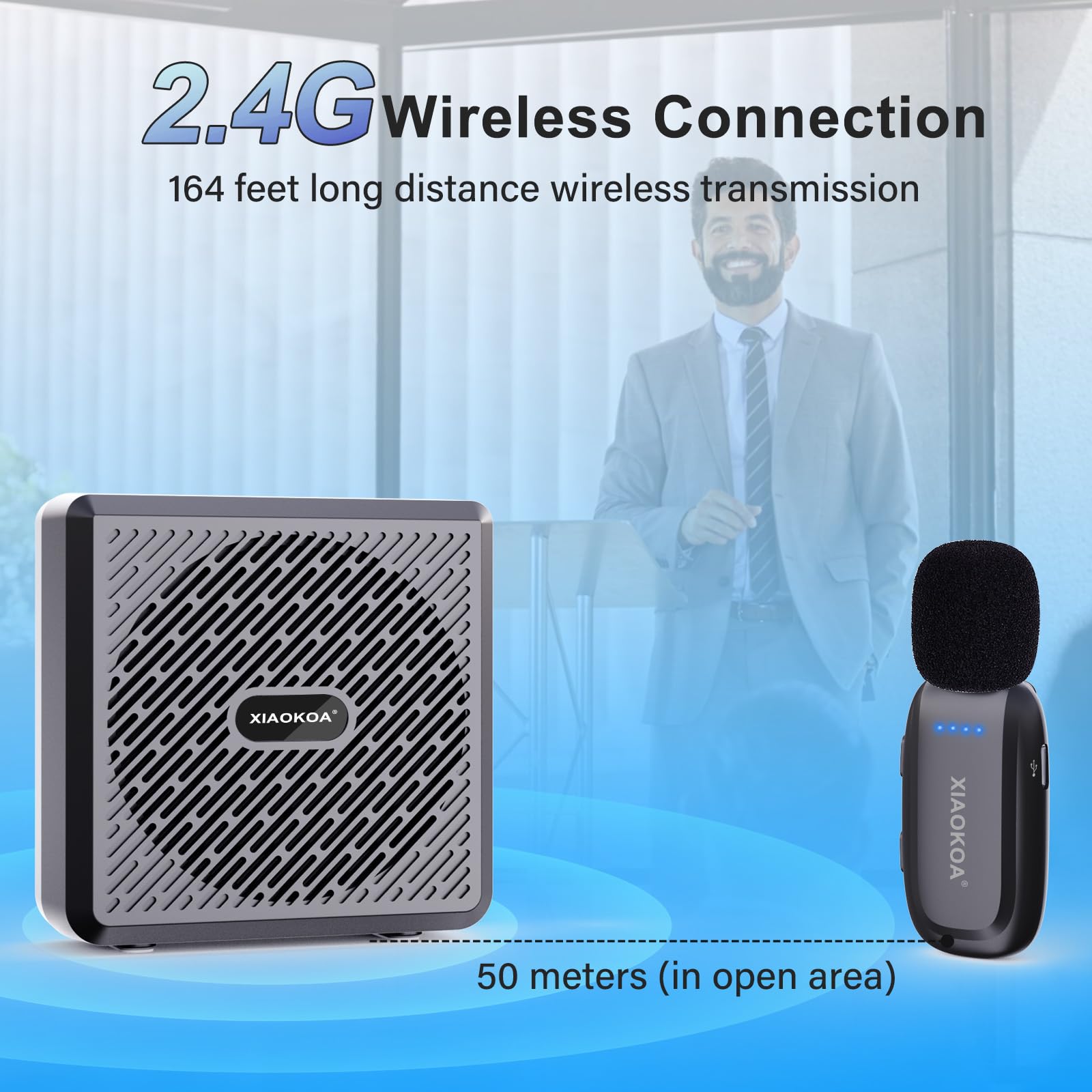 Amplificador de voz con micrófono Lavalier inalámbrico, altavoz Bluetooth con micrófono de solapa, mini megáfono portátil de carga, sistema de micrófonos de clip de 2.4 G para profesores, guías