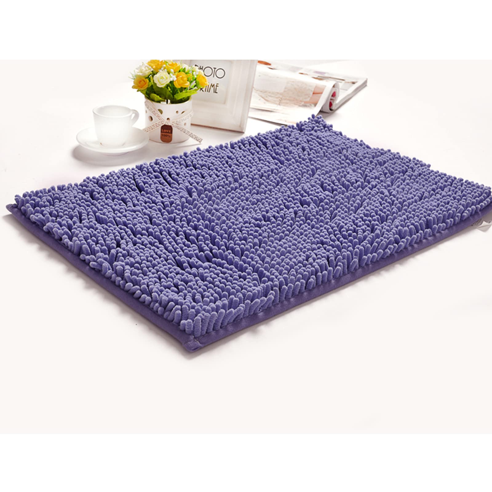 Tapis de bain chenille antidérapant violet 70x140 cm idéal pour grand salon