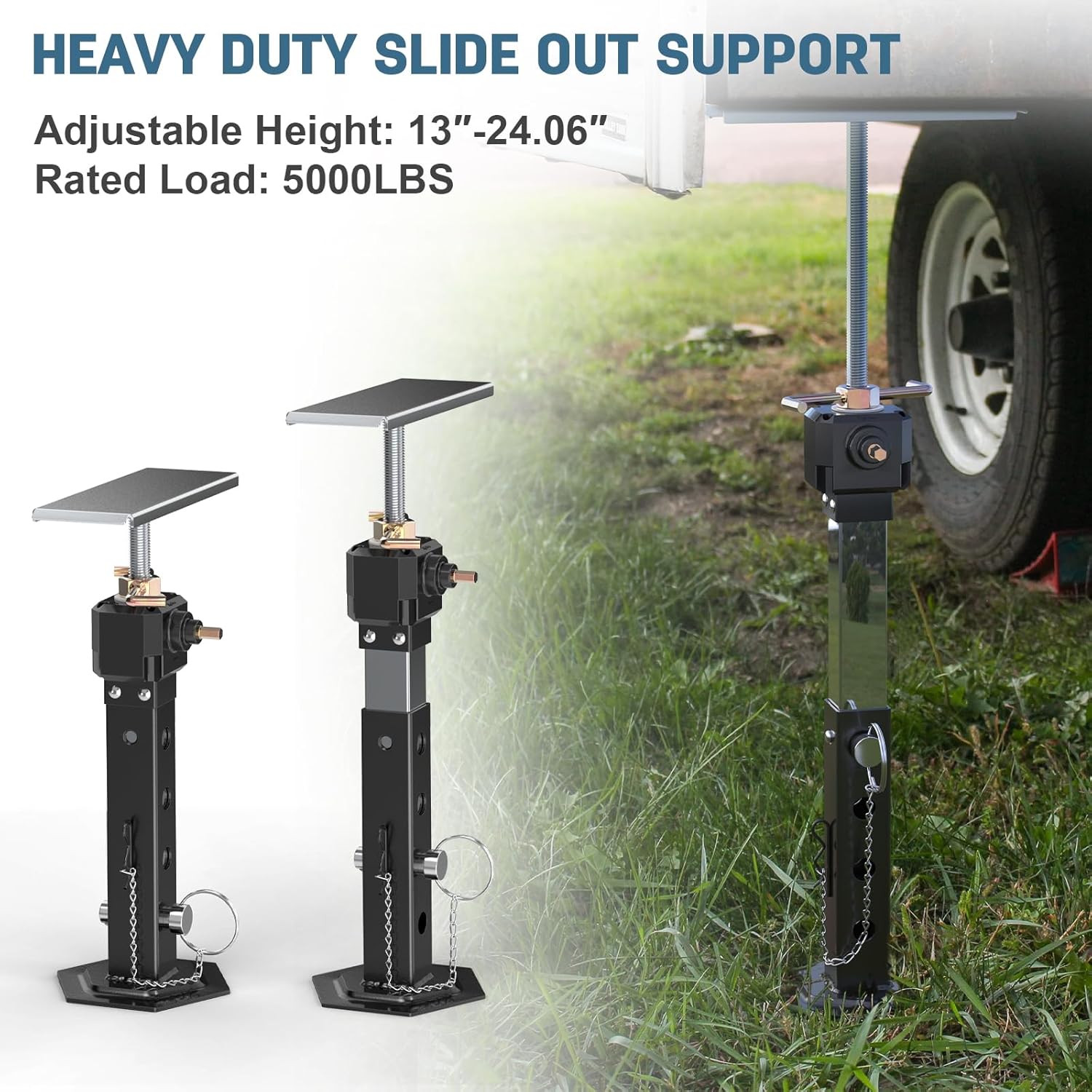 2 PCS RV Slide Out Stabilizer Jacks, 13"-24" Adjustable Camper Slide Out Supports Jacks Heavy Duty for RV, Camper and Travel Trailers, Holds Up to 5,000 lbs, Power Drill Adjust