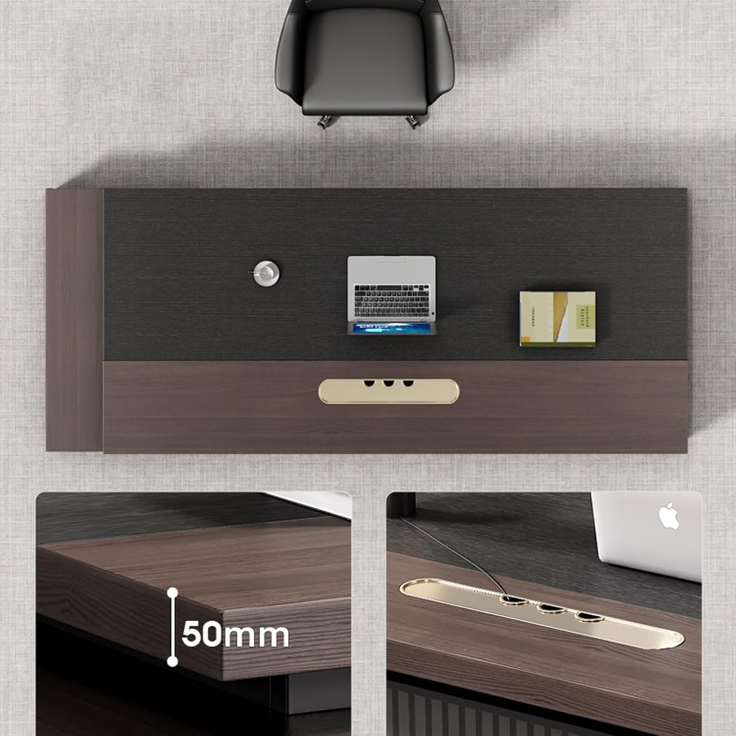 Wood Executive Office Desk Computer Desk with File Cabinet Writing Study Table Business Furniture Set for CEO Boss