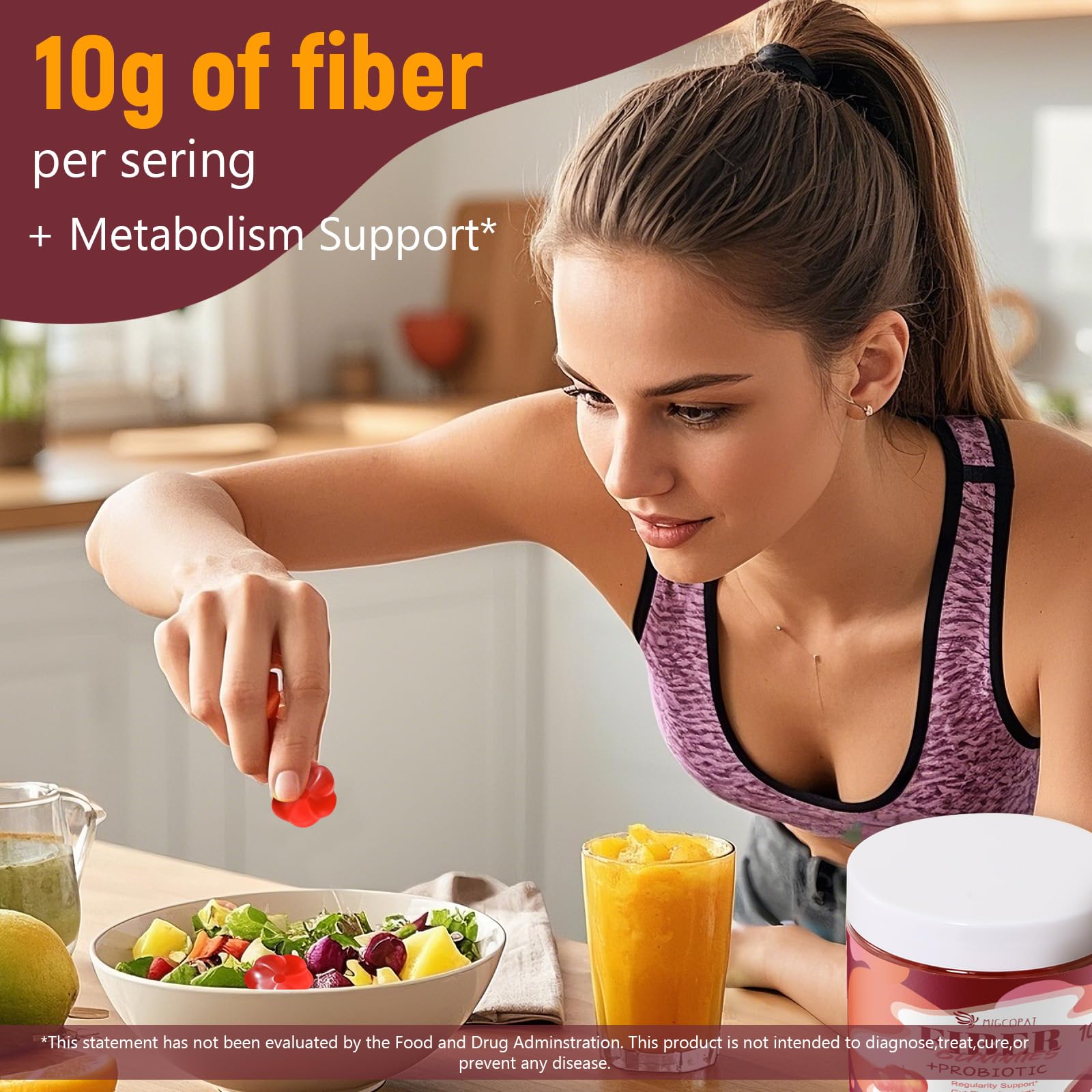 Migcopat Fiber Gummies with Probiotics,10G Fiber per Serving No Sugar Added Apple Flavor, with 10 Billion CFU Probiotics Blend, Apple Cider Vinegar, Vitamin C, Inulin, Bloating Support 90 Count — Amazon image 3