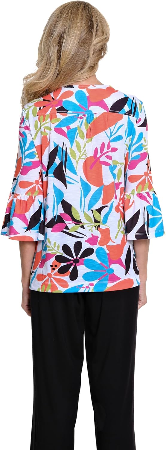 MULTIPLES Women's 3/4 Flounce Sleeve Notch Neck Top - Image 2