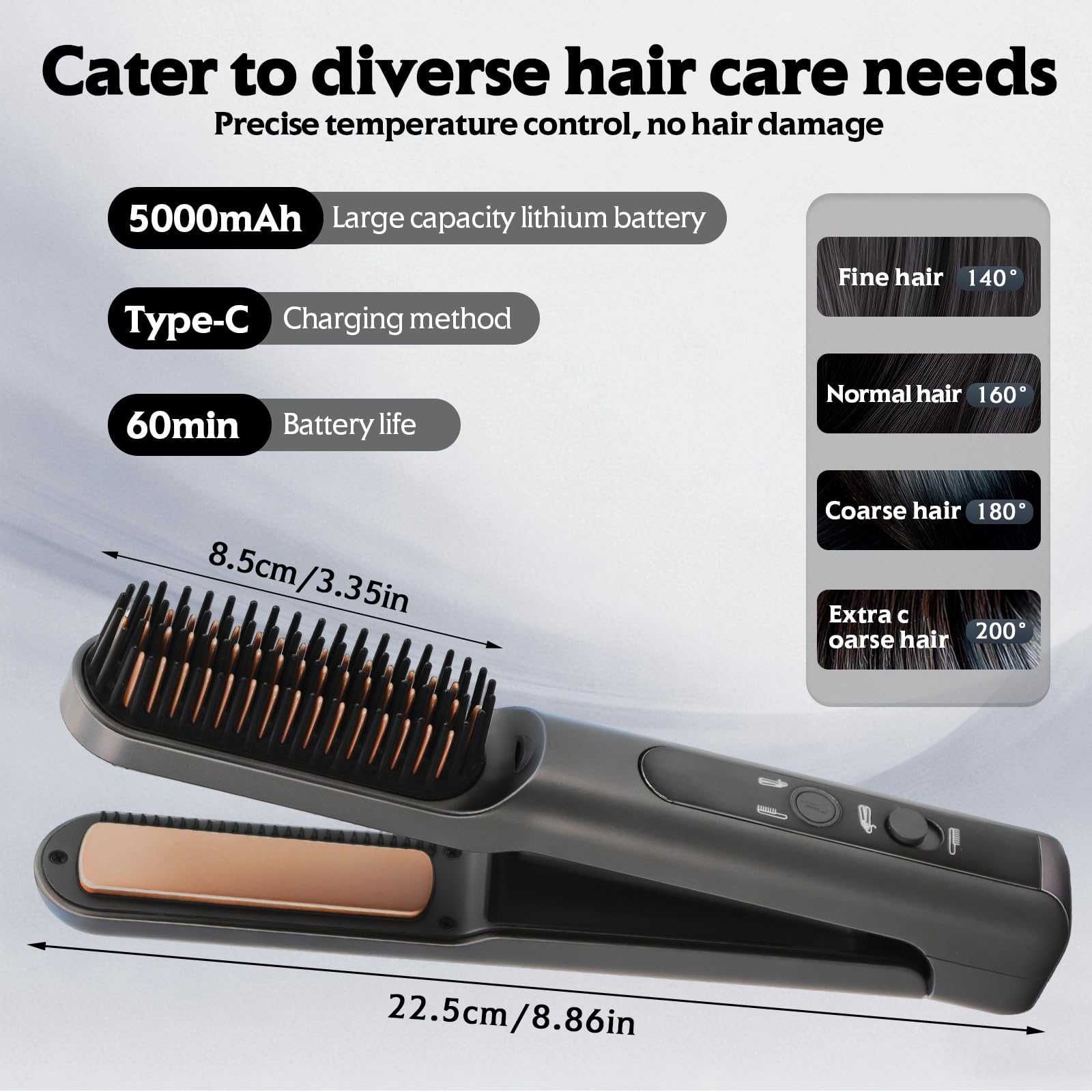 Scettar Spazzola lisciante per capelli senza fili, 2 in 1, ricaricabile, portatile, con 5000 mAh, ideale per viaggi, ferro da stiro e spazzola combinata per uno styling liscio e senza crespo (nero)