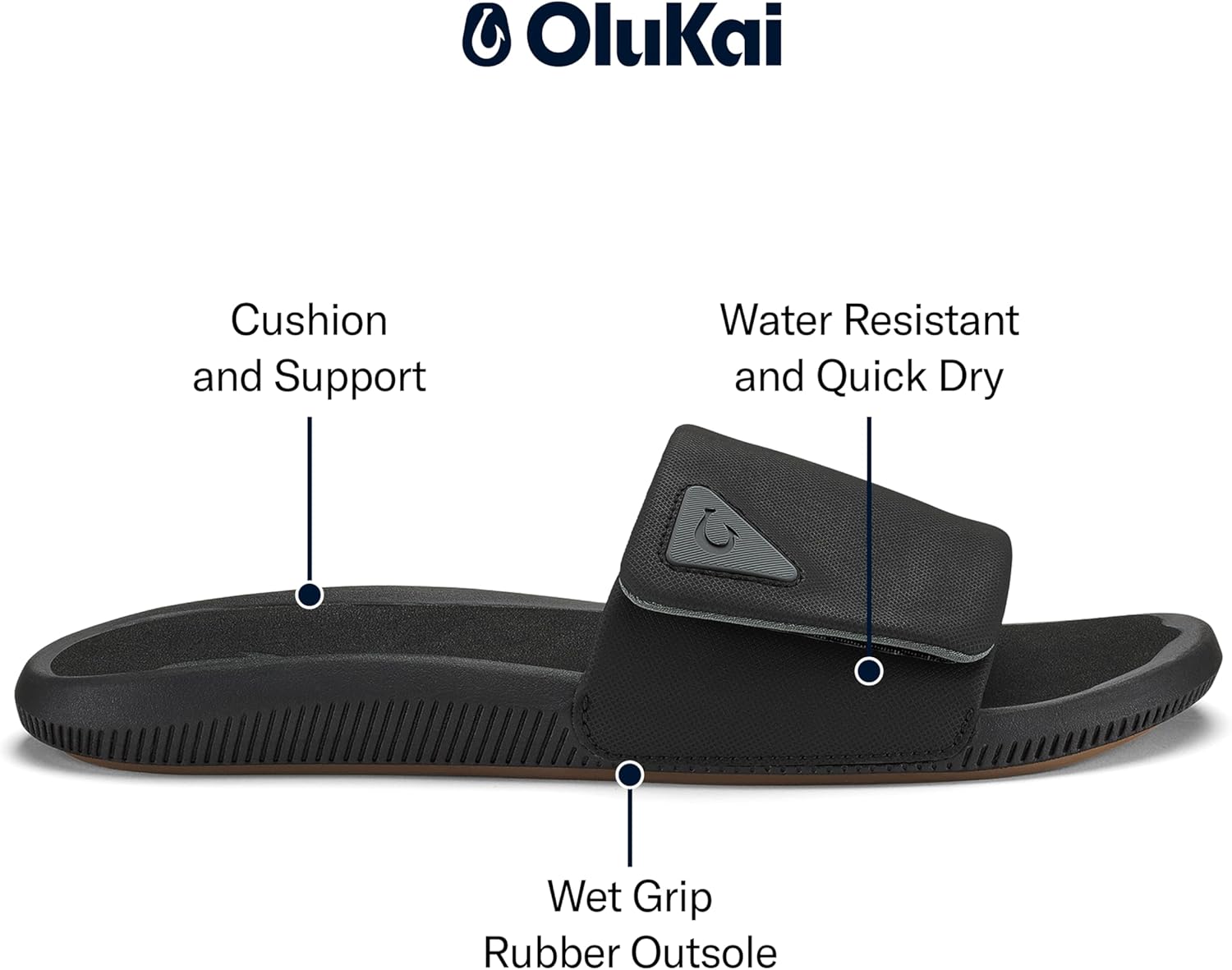OLUKAI Men's Ulele Slide Sandals, Everyday Water-Friendly Shoes, Superior Traction on Wet Surfaces, All-Day Comfort & Arch Support