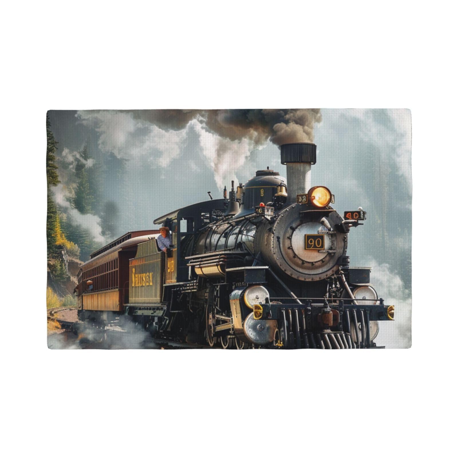 Steam Train Print Placemats Set, Heat Resistant Washable Placemat 12x18in Table Mats for Party Kitchen Dining Table Decoration Indoor Outdoor, Four Pieces