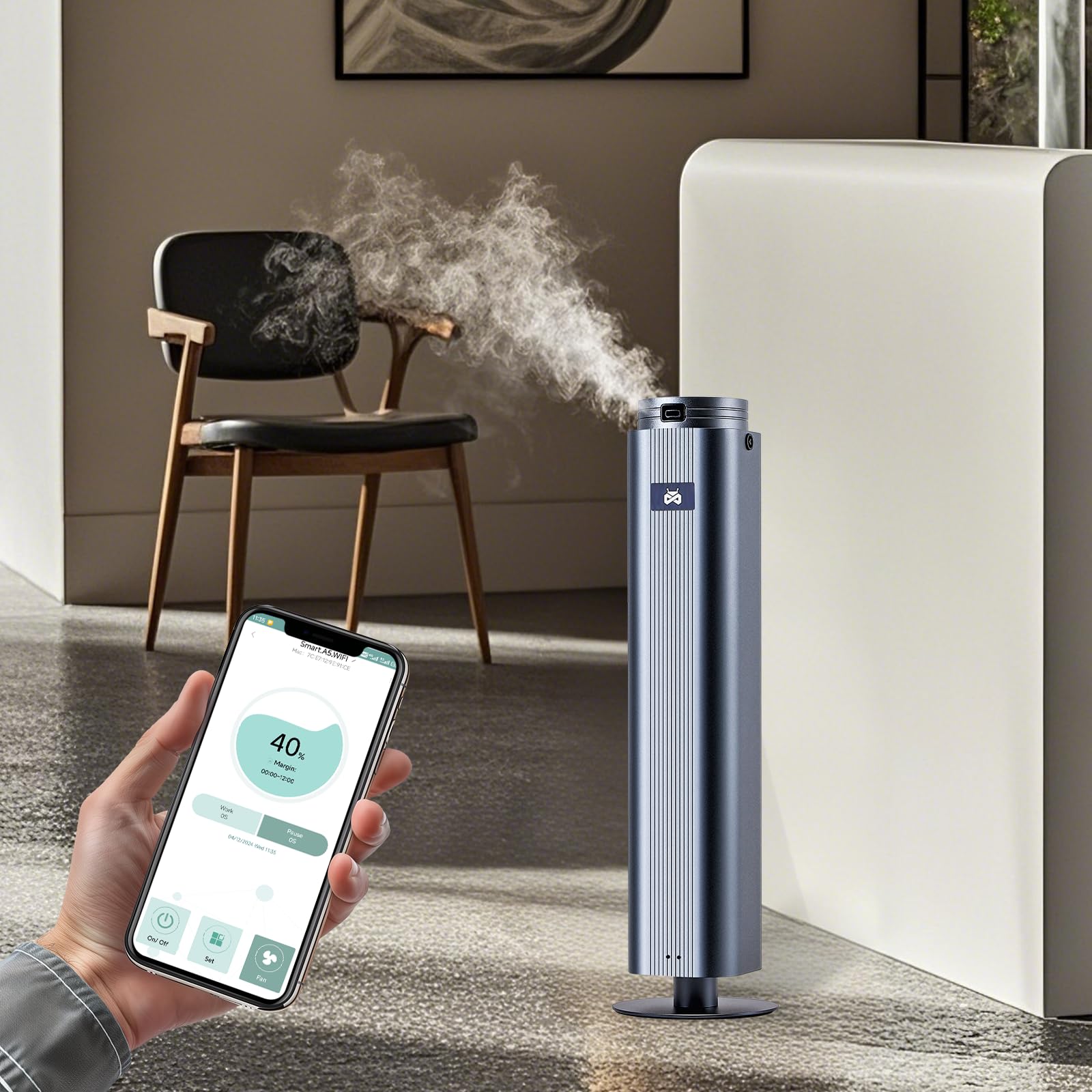 Mxmoonant Difusor de Aceite Esencial sin Aguacon con Niebla Fría, Que Cubre 2000m³, Botella de Aceite de 500ml, App y Remoto Control, Industrial, para Hotelaria, Restaurante, Gimnasios | App/mando a distancia, 2000 m³, detección de aceites esenciales, par