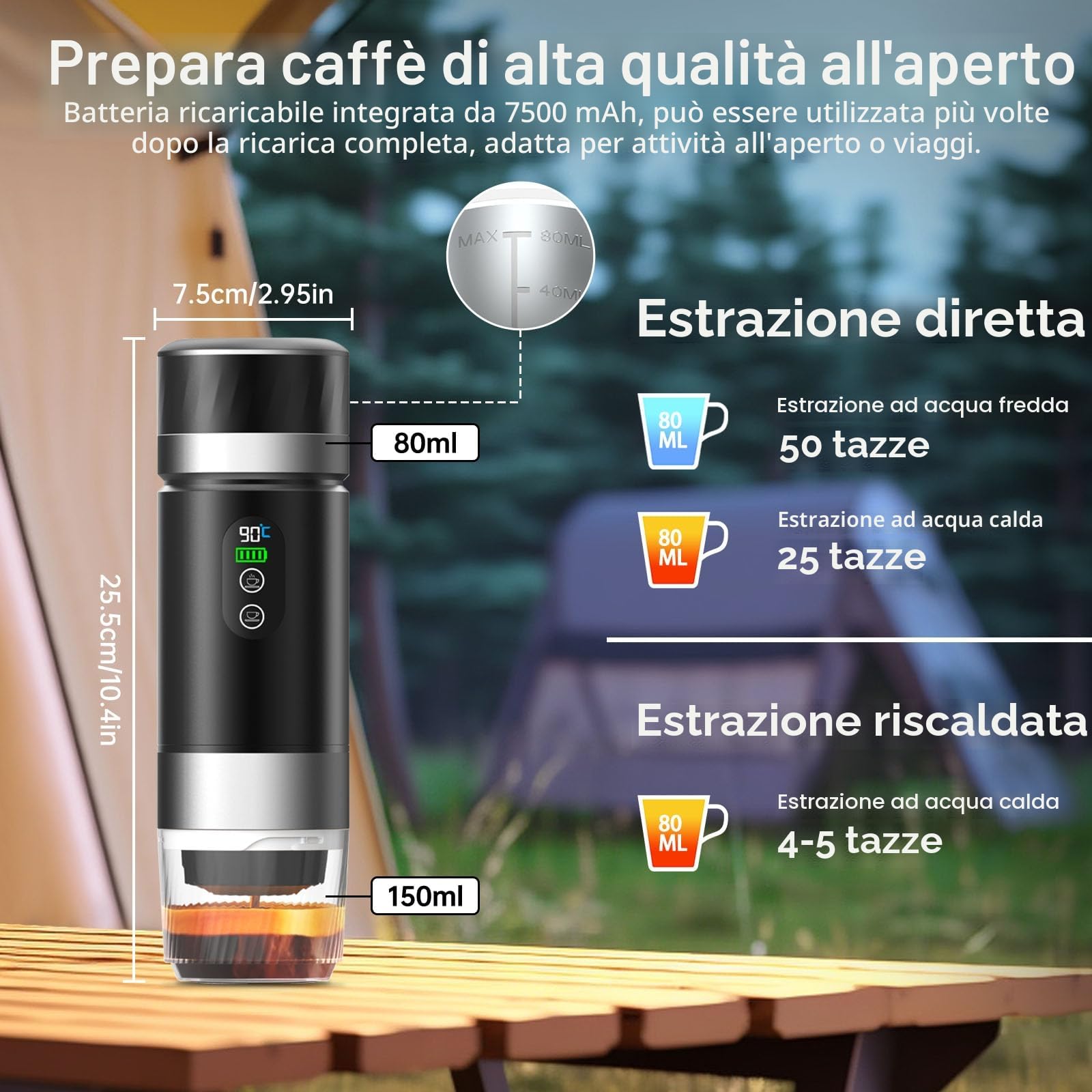 Macchina da Caffè Portatile per Auto,Macchinetta da Caffè da Viaggio con Riscaldamento Elettrico USB-C,Compatibile con Capsule NS e caffè Macinato,Minibevitrice per Campeggio,Ufficio ed Escursioni