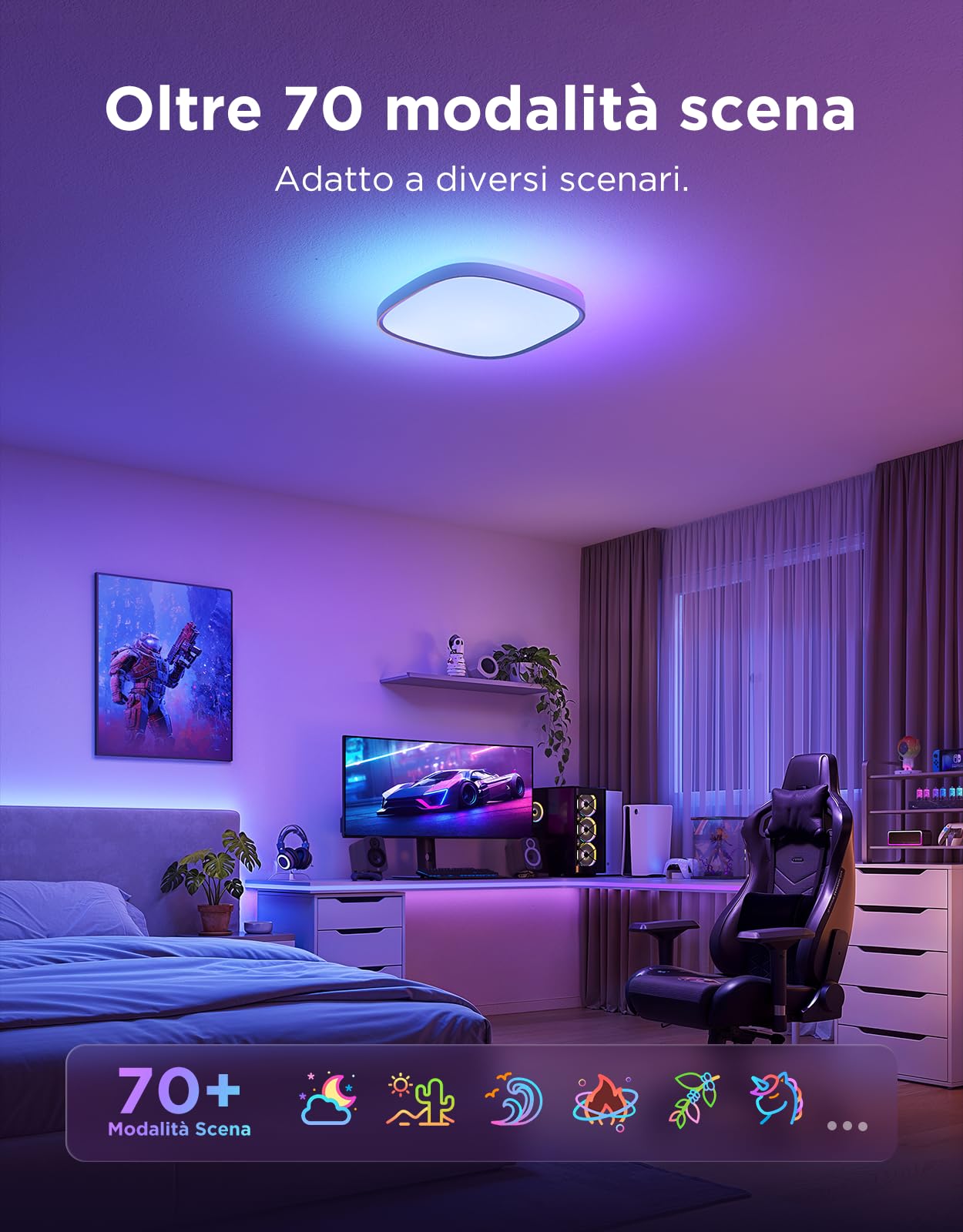 Govee Plafoniera LED RGBIC 24W, 2400LM Lampadario Soffitto 30cm Quadrata | Dimmerabile Plafoniera Smart, 16M Colori, per Soggiorno Cucina Camera da Letto, Compatibile con Matter e Alexa, Scenari,Timer