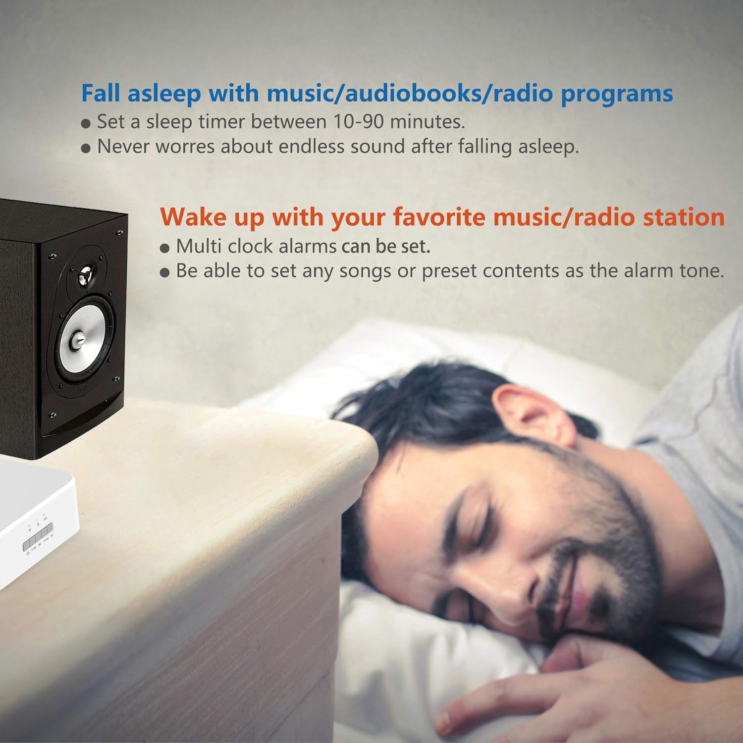 Image depicting the sleep timer and alarm clock features of the KEiiD receiver.