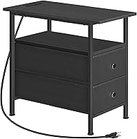 Vista 1 de HOOBRO End Table with Charging Station, Narrow Side Table, Nightstand with 2 Non-Woven Drawers, Slim Sofa Side Table, for Small Spaces, Living Room