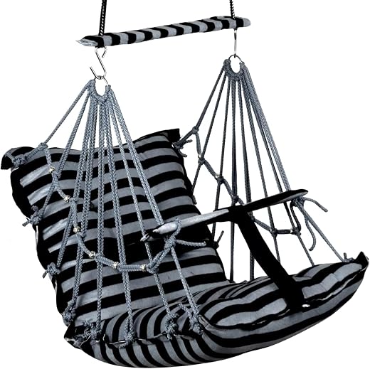 Cotton Baby Swing for 1-5 Year Olds – Indoor & Outdoor Hammock Chair with Safety Belt and Cushions – Comfortable Hanging Baby Seat for Toddlers & Kids (Line Grey)