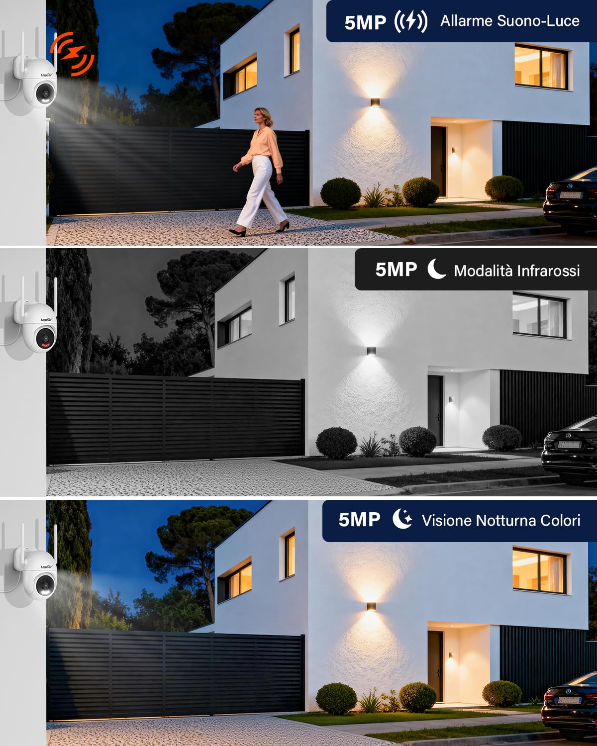 5MP PTZ Kit Telecamere WiFi Esterne, 10CH Videosorveglianza | 4X5MP Telecamera e 1TB HDD NVR, Registrazione 24/7, Tracciamento Automatico, Visione Notturna a Colori, Audio Bidirezionale