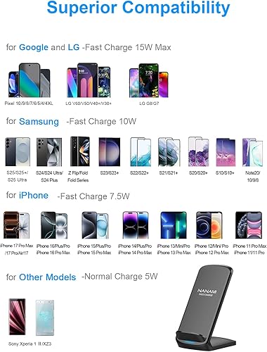 Miniatura 3 de Cargador inalámbrico rápido actualizado NANAMI, soporte de carga inalámbrica certificado Qi compatible con Samsung Galaxy S25/S24/S23/S22/S21/S20 y