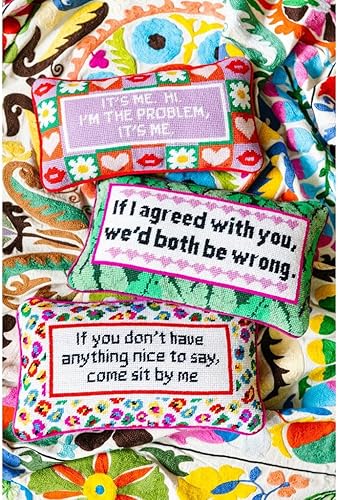 Miniatura 3 de Furbish Almohada decorativa de punto de aguja hecha a mano  It's Me, Hi  8 x 14 pulgadas  Pequeña almohada bordada para cama, silla, sofá,