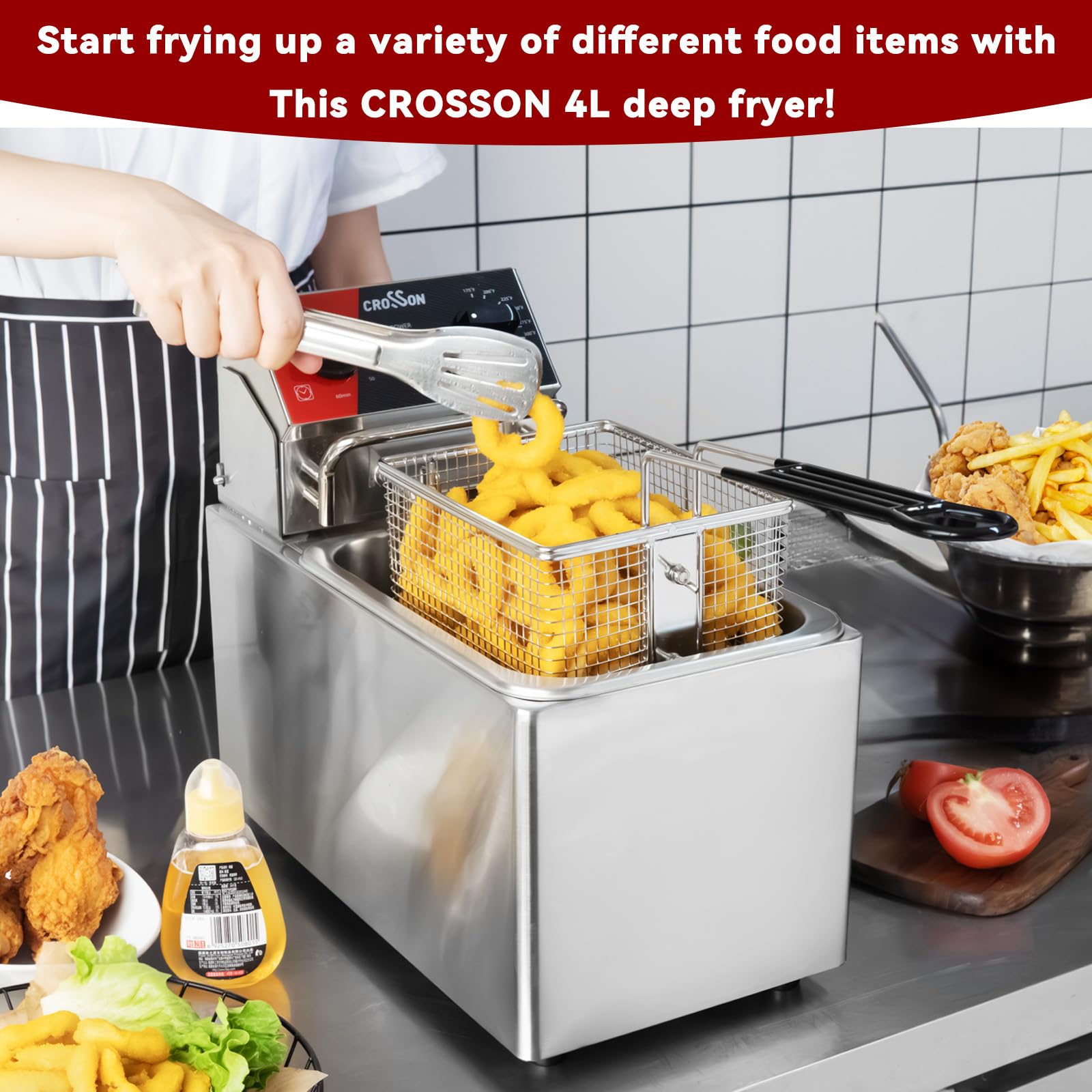CROSSON Podwójny zbiornik 20 lbs Electric Deep Fryer (4 l pojedynczy zbiornik)
