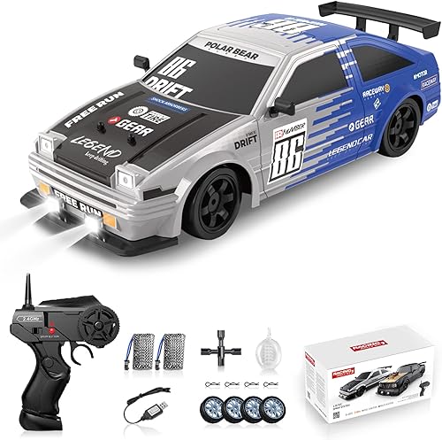 Sakeye 116 RC Drift Car 2.4GHz 116 4WD - Vehículo de control remoto de alta velocidad con luces LED, dos baterías y neumáticos de deriva, juguete