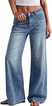 Trendy Queen Women's High Waisted Wide Leg Jeans Barrel Baggy Pants