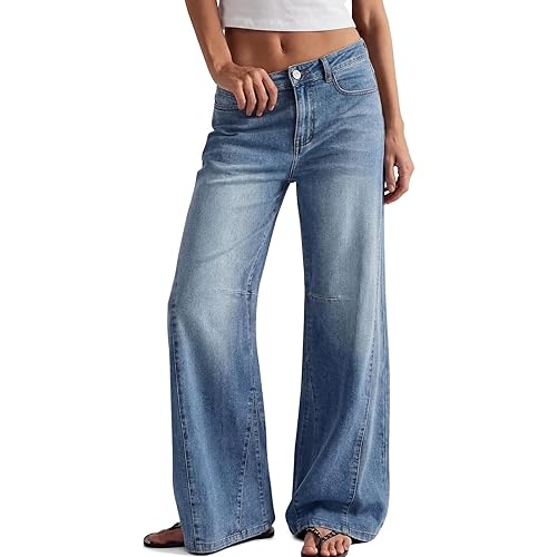 Trendy Queen Women's High Waisted Wide Leg Barrel Jeans Stretch Baggy Flare Denim Pants