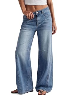 Trendy Queen Pantalones de mezclilla holgados de cintura alta y pierna ancha para mujer | Plus Size Denim, Loose Stretchy Bootcut Flare, Lightweight Soft Fabric, Fall Fashion Clothing, Daily Outfit