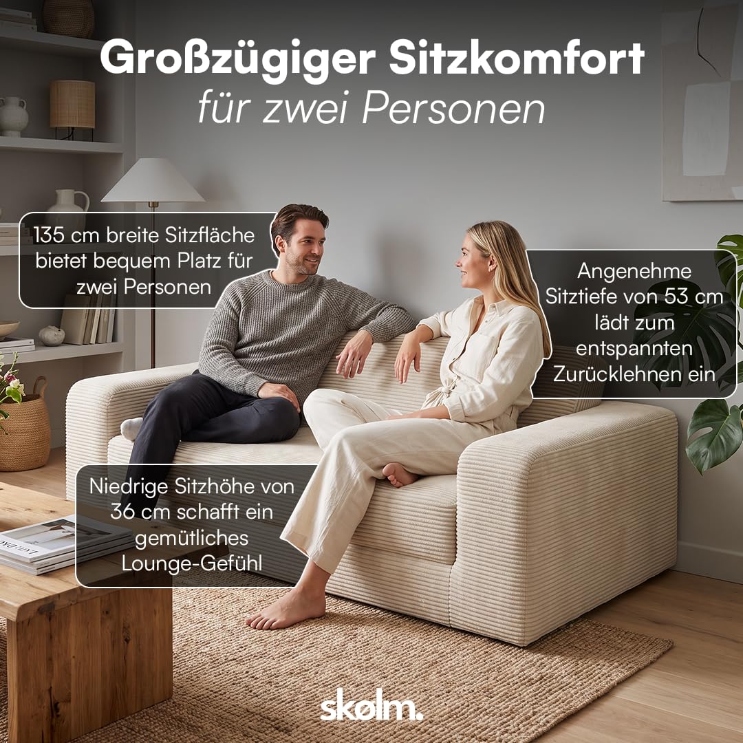 skølm Laga Schlafsofa 186x135 cm, 2-Sitzer, Cord Beige, mit Armlehnen