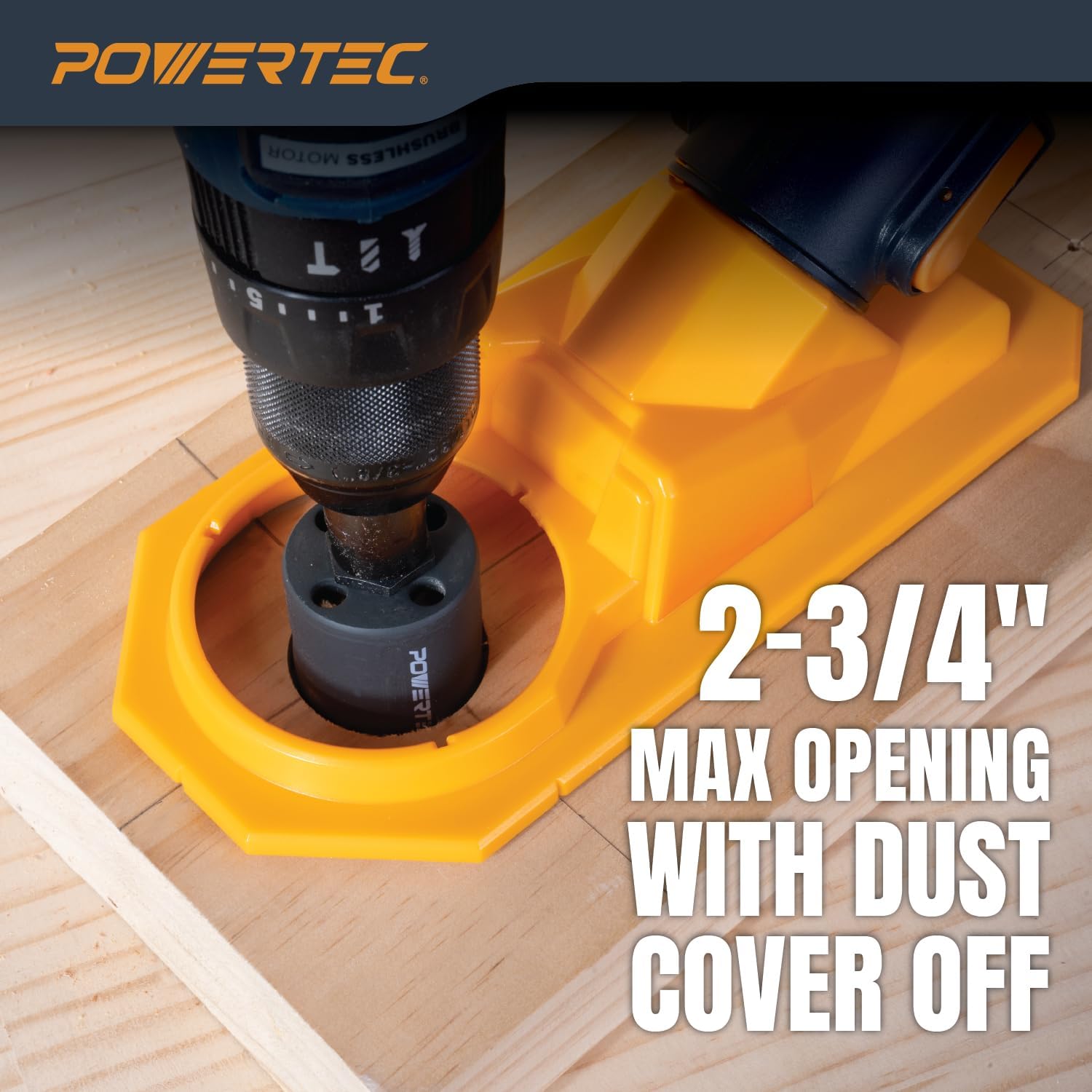 POWERTEC 70496 Drill Dust Collection Base w/Suction Mount & 10' Dust Collection Hose Kit, Drill Base w/ 4 Interchangeable Drill Guide Bushings 1/4", 5/16", 3/8", 1/2" –Supports Hole Size Up to 2-5/8"