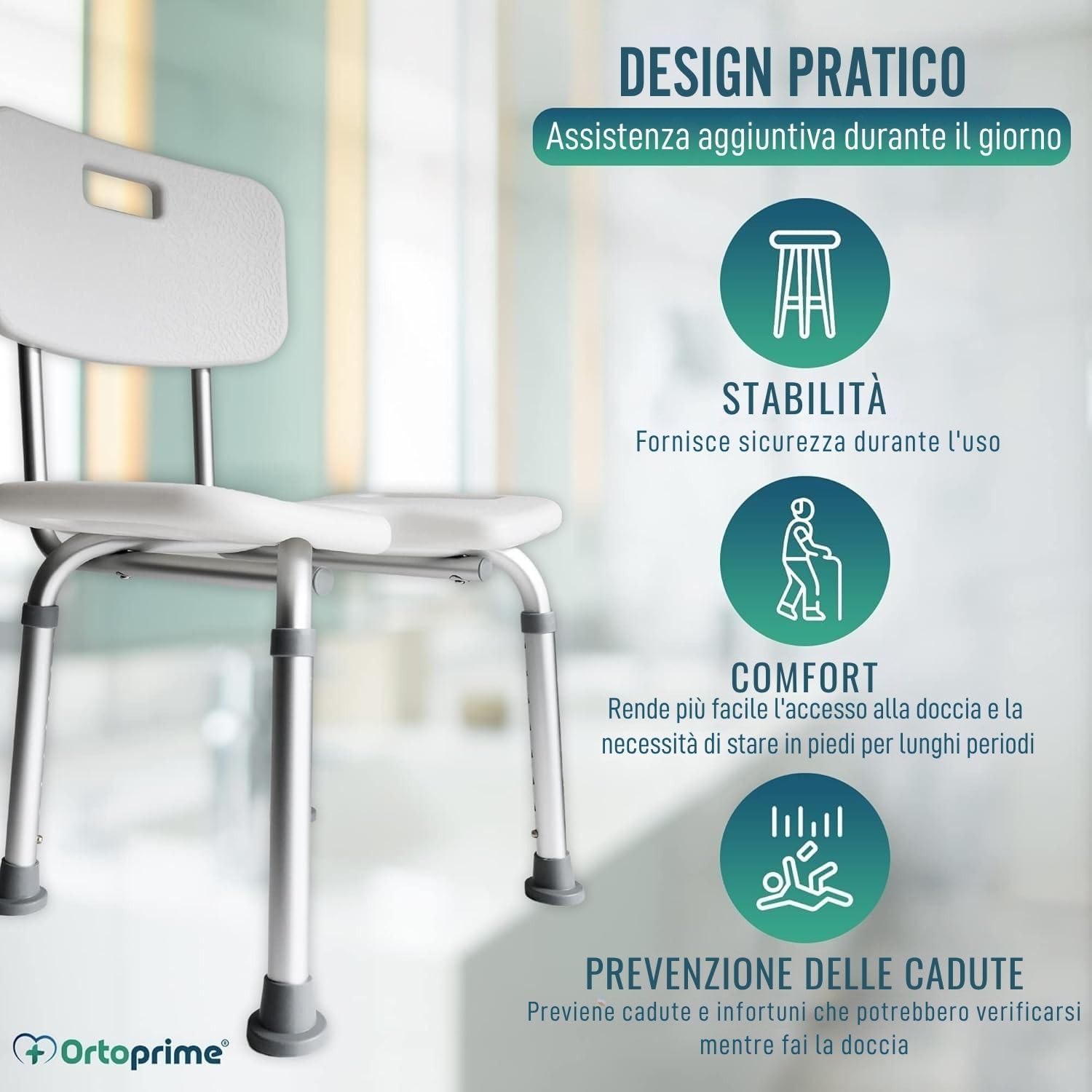 OrtoPrime Sedia da Doccia Ergonomica a U – Sgabello da Doccia Antiscivolo – Sedia per Doccia Anziani Regolabile – Sedile Doccia Anziani Confortevole – Sgabelli Bagno Sicuri e Resistenti