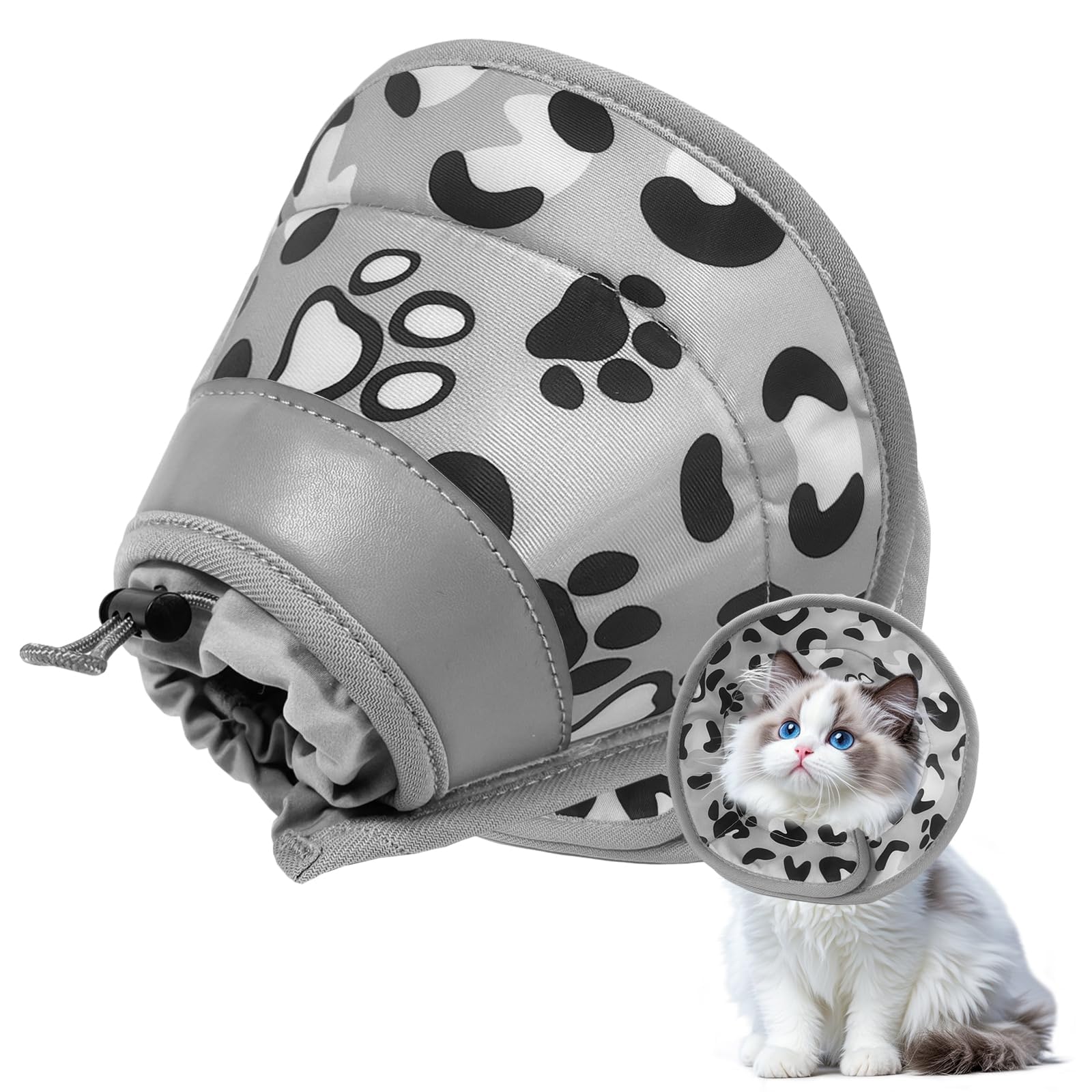 Soodyoow Cat Cone, Soft, Adjustable Elizabethan Collar, Stop Licking After Surgery, Pet Recovery Collar, Suitable for Kittens, Small Dogs, and Puppies (Grey, M)