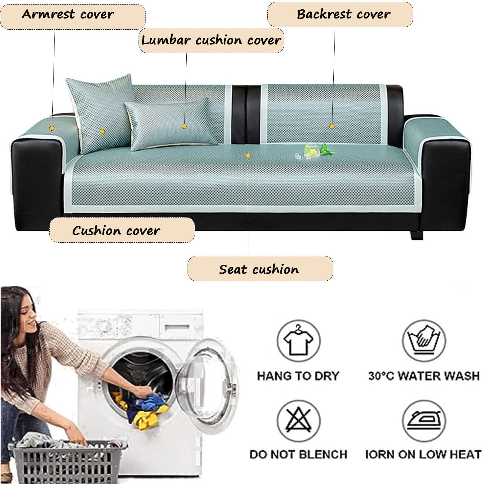 Generisch Sofaauflage aus Rattan,Kühlende Sommer-Sofa-Schonbezüge Sofaschutz Hund Katze Kratzschutz Sofabezug Möbelschutz für Wohnzimmer L Form Sofaschoner Chaiselongue Ecksofa,Coffee,70x180cm